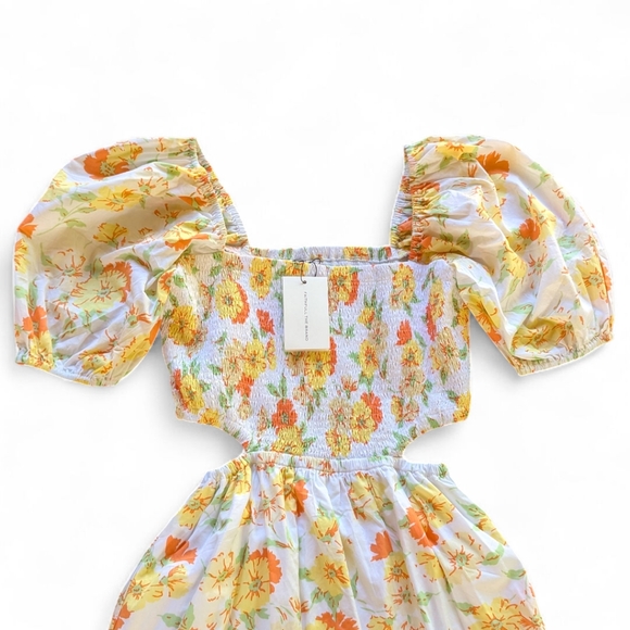 FTB Puff Sleeve Cutout Midi Dress Boho Vintage-Inspired Easy Day Out Style Sz M - Picture 10 of 16